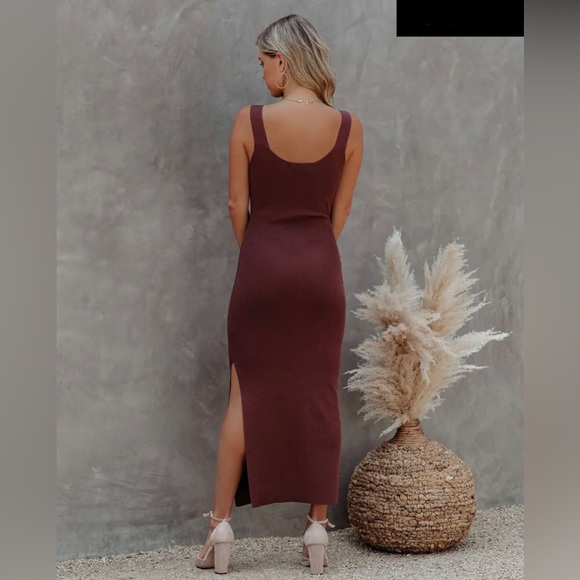 VICI KAYE SQUARE NECK BODYCON MIDI DRESS - CHOCOLATE - Picture 2 of 2